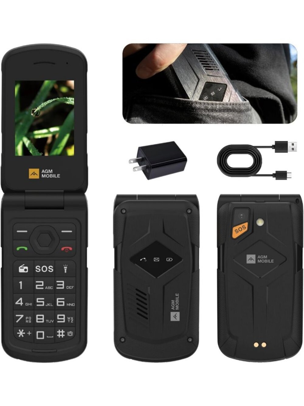 Rugged Flip Phone, 4G LTE Dual SIM, Waterproof IP69K, Perfect for Outdoor Use